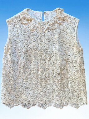 Vtg 60s Cream Lace Sleeveless Tank, Sz S